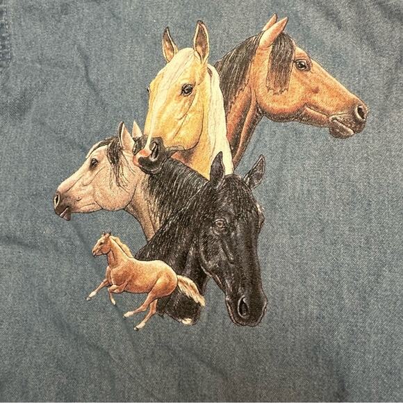 Outrageous sports chambray JEAN SHIRT WITH HORSES, MEN'S XL - Picture 3 of 8
